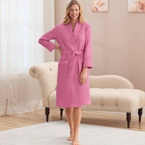 Cuddledown Labella Waffle Knit Pink Cozy Spa Robe, Medium